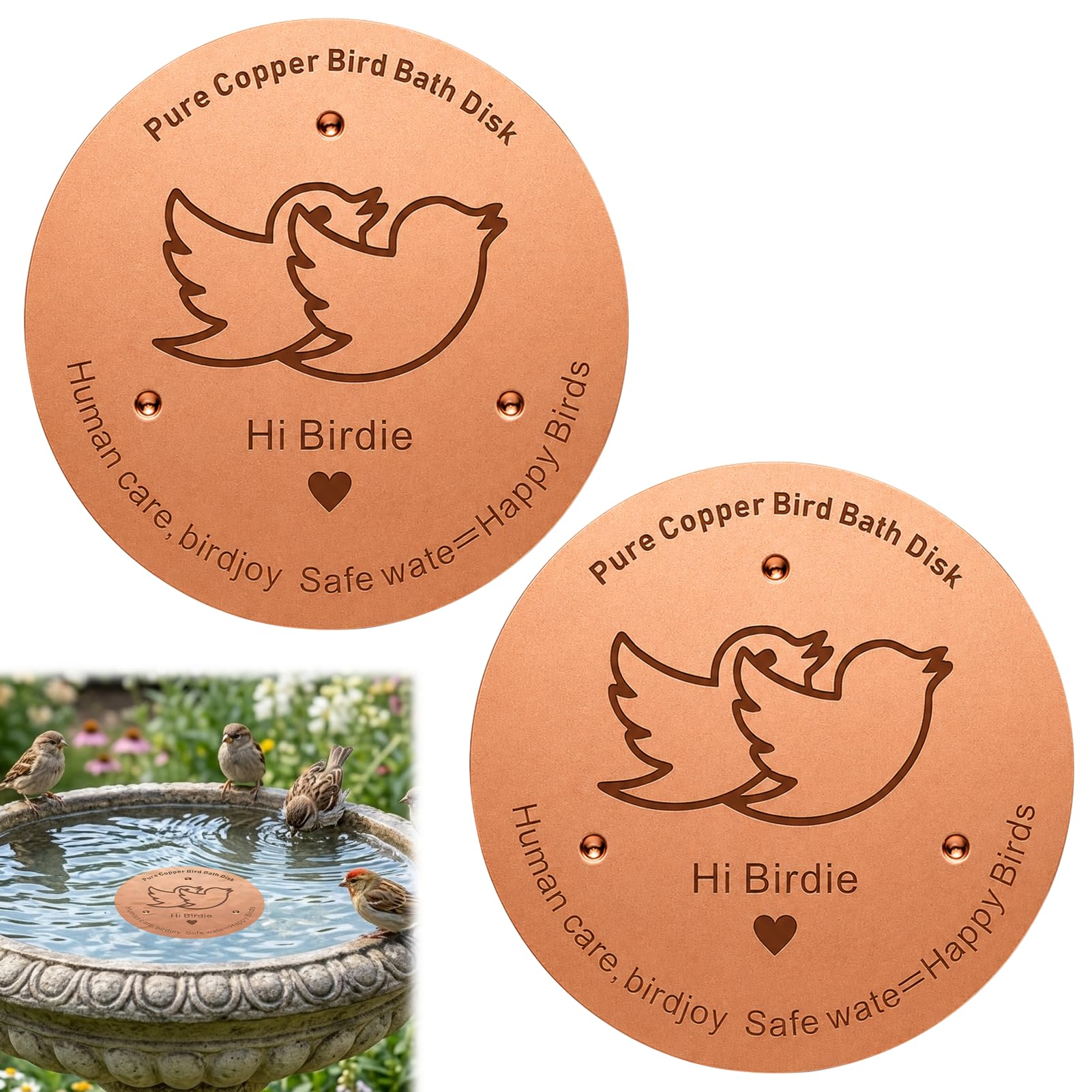 Mlifleue 2 Pcs Pure Copper Purification Disk, Bird Bath Bowl Flat Butterfly, Disk for Physical Safe Clean Water All-Season,Prevent Algae Growth, Copper Discs for Garden Bird Baths Fountains etc