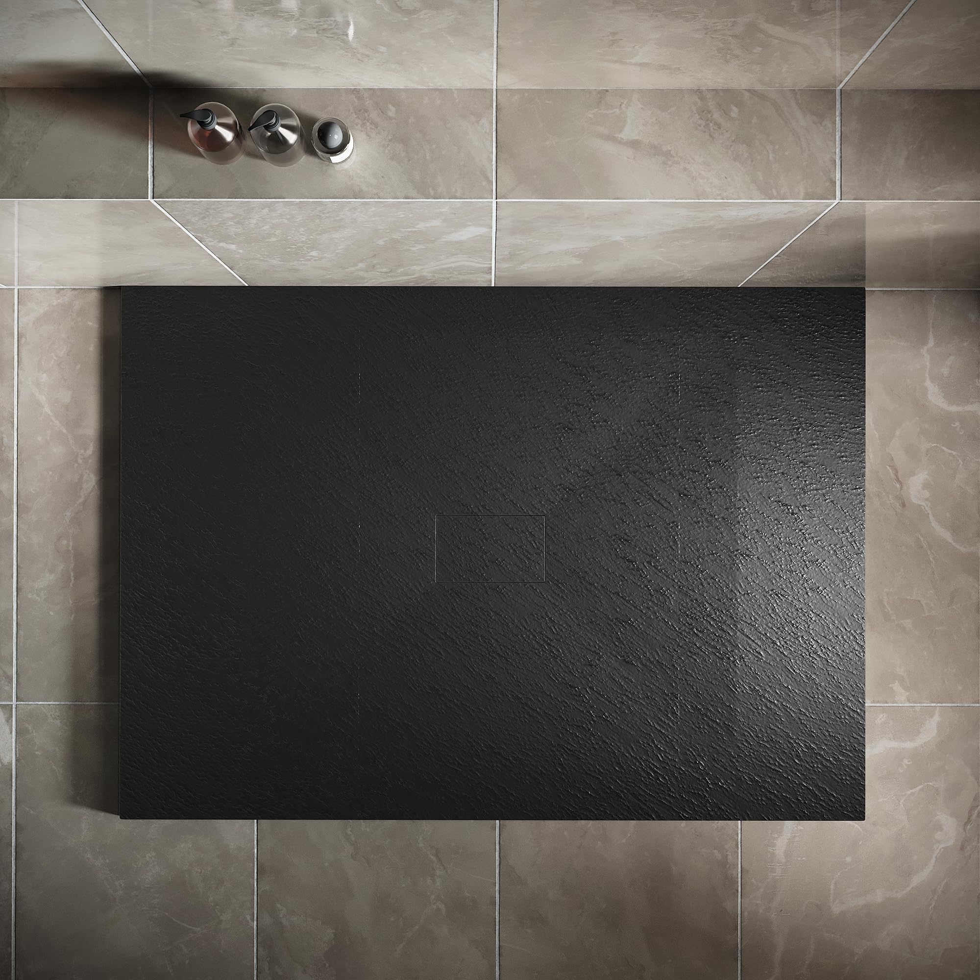 SIRHONA Receveur de Douche, 140 x 100 cm Bac à Douche Antidérapant, Rectangle Noir, Matériau en Résine SMC, avec siphon