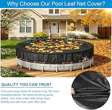 Pool Leaf Net Cover for Above Ground Round Pools, 21 FT Durable Mesh Pool Covers with Winch & Cable, Swimming Pool Leaf Net Tear & UV Resistant Prevents Leaves, Debris & Seeds