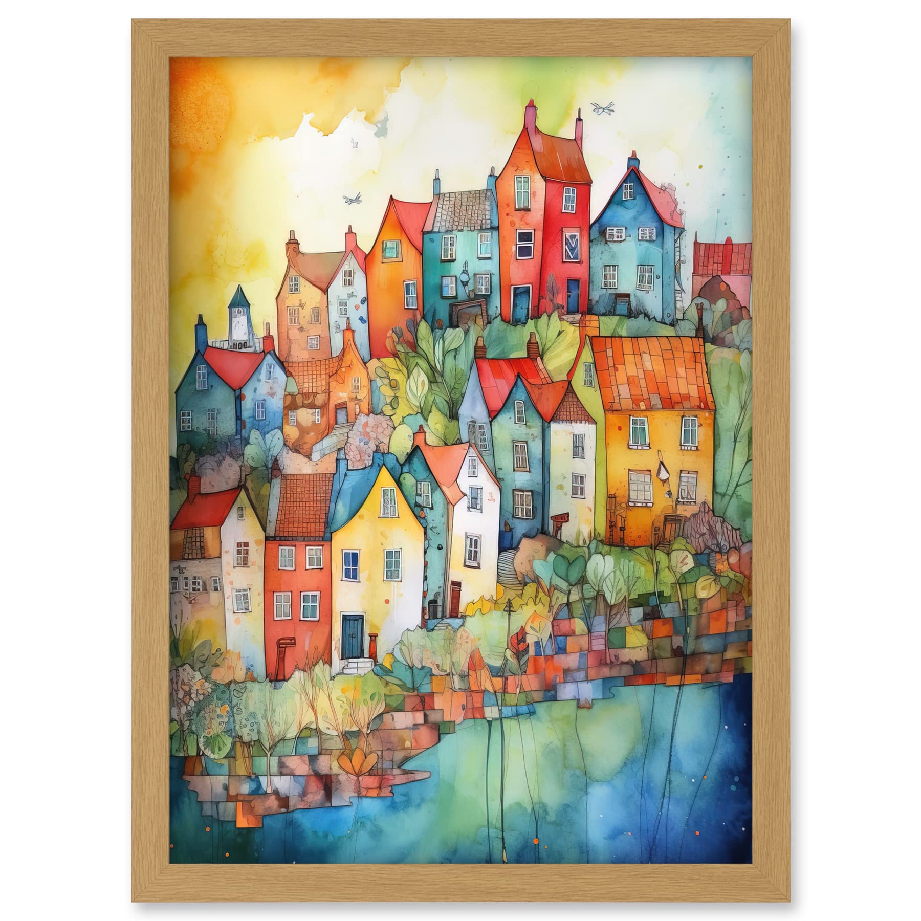 Artery8 Village Of Manarola Italy Folk Art Artwork Framed A3 Wall Art Print