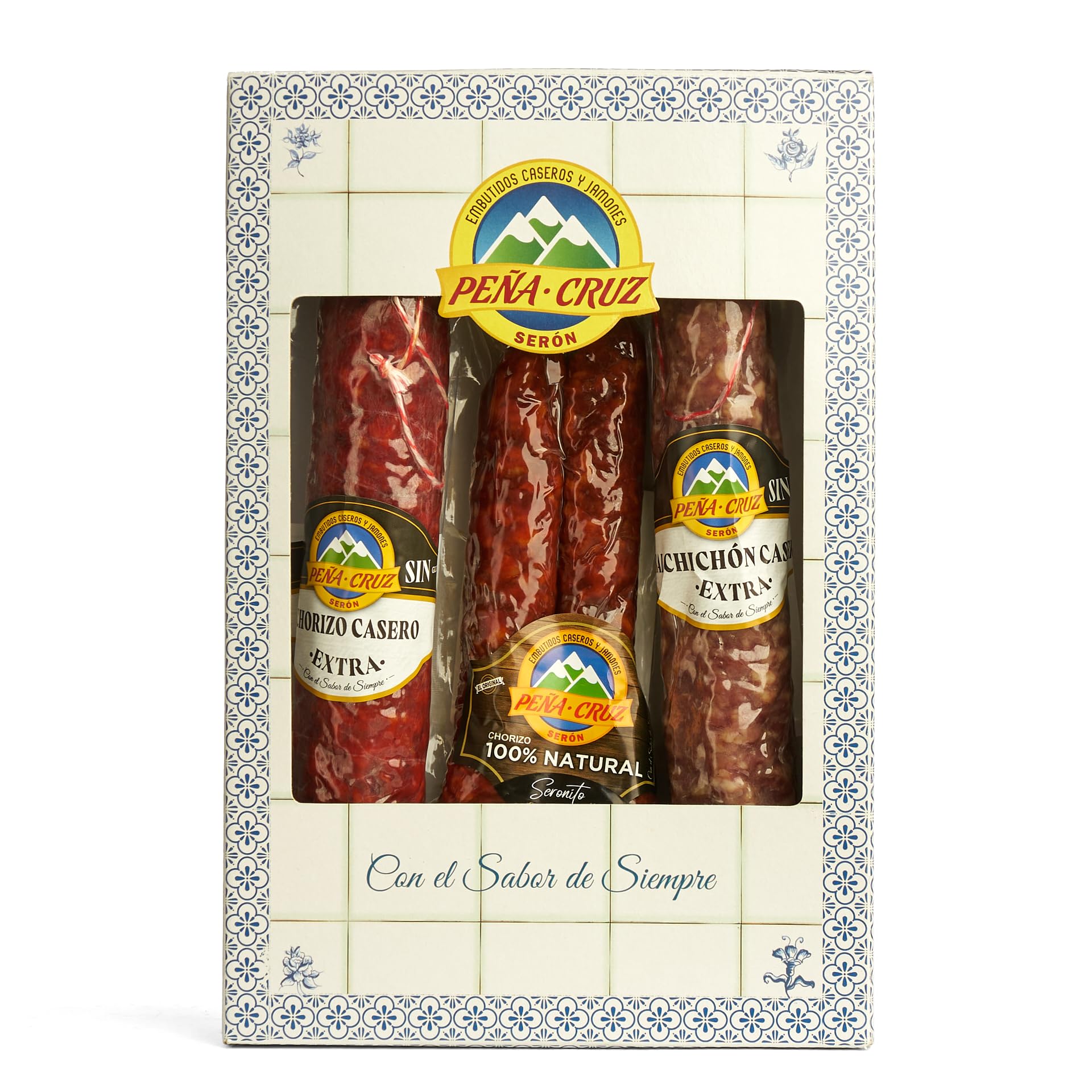 Spanische Wurstset (3 Stk.). Chorizo Casero Extra, Chorizo 100% Natural Seronito, Salchichón Casero Extra. Der Geschmack Spaniens bei Ihnen zu Hause!