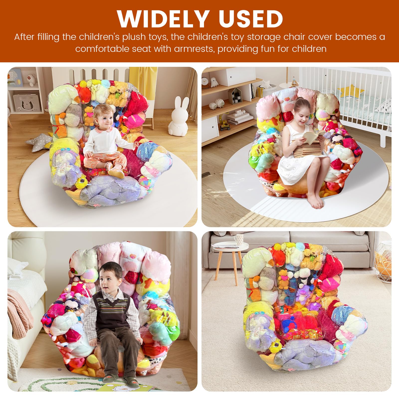 Kuscheltier Aufbewahrung 90x60x80cm Wasserdicht Transparenter Sitzsack Bezug Große Kapazität Leicht Befüllen Aufbewahrung Kuscheltiere für Puppen Handtücher Kissen Decken Kleidung