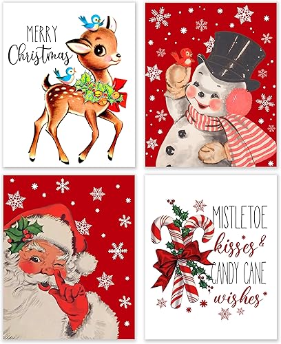 Miniatura 1 de Decoración de pared retro navideña  Papá Noel, ciervos bebés, muñeco de nieve, carteles artísticos  Decoración de pared con imágenes, 8 x 10
