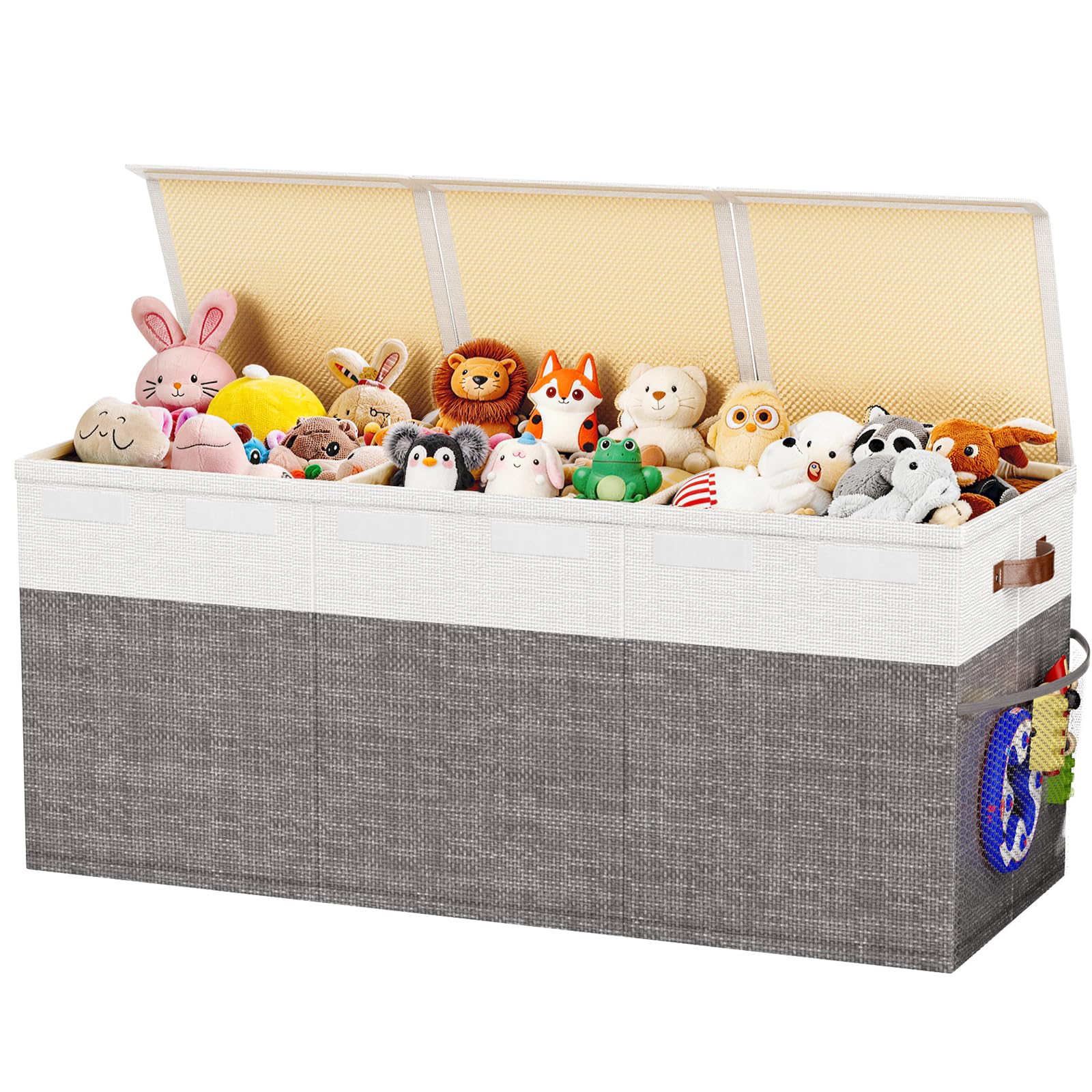 Dayacoco Toy Storage Box with Lids,150L Large Collapsible Kids Toy Chest Storage Bin Box with Dividers for Boys Girls,For Bedroom, Playroom, Kindergarten,Nursery (100 X40X 35cm,Gray white)
