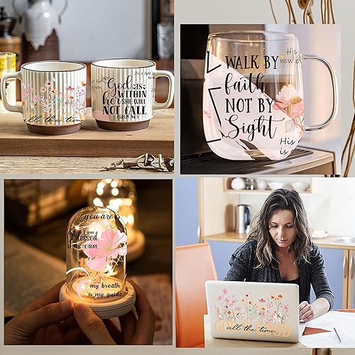 Miniatura 7 de Adhesivo UV DTF para tazas, 4 hojas de transferencia de flores de la Biblia UV DTF para vidrio de 16 onzas, floral, citas inspiradoras, versículo de