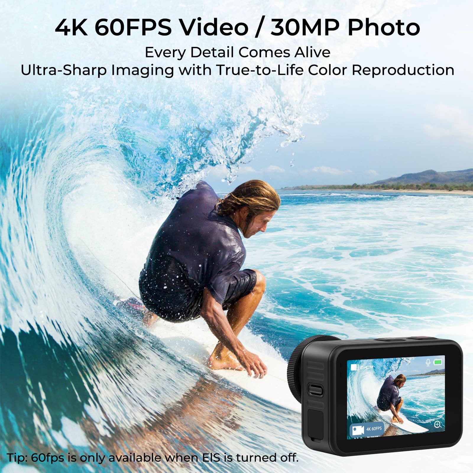 icefox i7 Action Camera 4K 60FPS 30MP with 2X 2150mAh Batteries, Underwater Camera with 5X Zoom, EIS, Powered by Snappro App,Support Video&Photo Editing,Waterproof, WiFi Remote Control