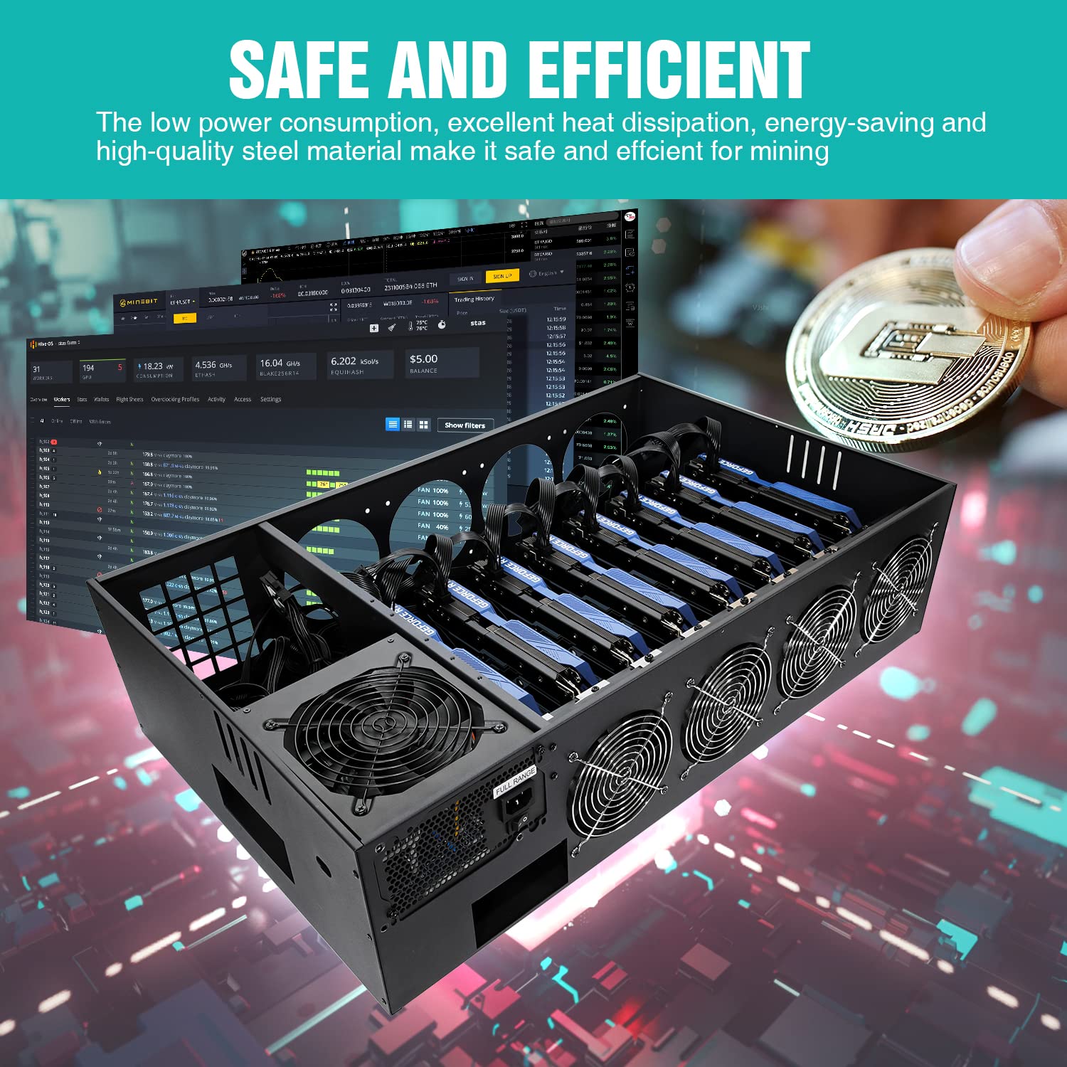Amazon.com: GPNE Mining Rig Frame Case with Motherboard, CPU, 4G RAM, 4X  120mm Fans, Support 8pcs Adjustable Speed Fans & GPU Crypto Miner Machine  System for Currency ETH/ETC/ZEC (PSU & GPU is