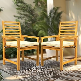 Tranquillo Solara Acacia Wood Outdoor Chair Set of 2 with Cushions – 500...