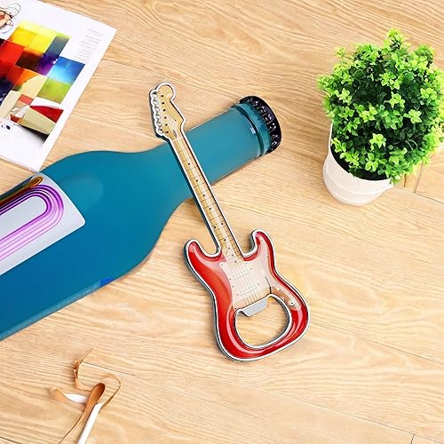 Miniatura 6 de LanHong Abrebotellas de cerveza, abridor de botellas en forma de guitarra, accesorio de cocina para bebedores, amantes de la guitarra (rojo 2)
