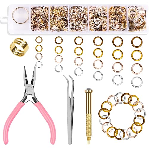 TOROKOM 1014 Pcs Nail Art Dangle Charms Piercing Tool Hand Drill, 6 Sizes 4 Colors Open Jump Rings for Jewelry Making with Jump Ring Opener, Nail Charms Nail Jewelry Rings with Pliers and Tweezers