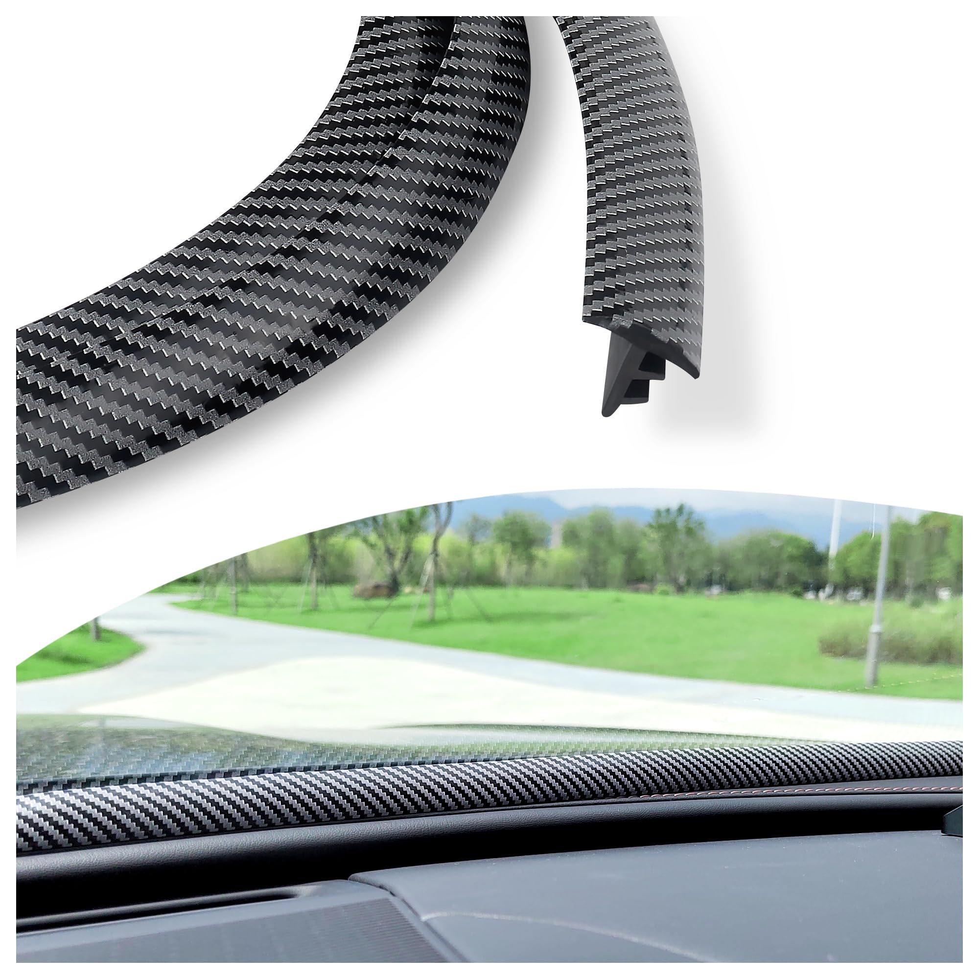 5.2Ft Car Window Seal Strip for Dashboard - Cool Carbon Fibre Rubber Seal Strip with Mounting Tool - Universal Cuttable Automotive Weather Stripping Fits Car Truck SUV