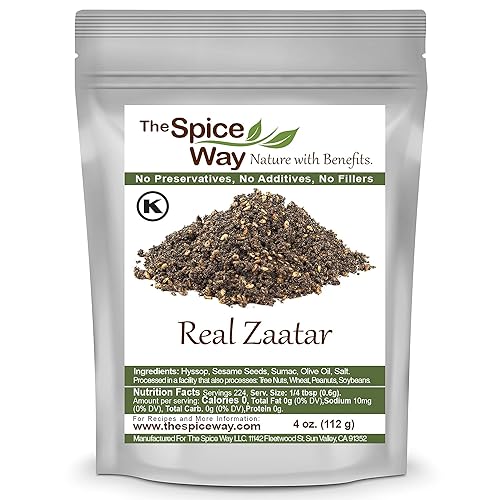 The Spice Way - Real Zaatar con mezcla de especias de hisopo | 4 oz | (sin tomillo que se utiliza como sustituto de hisopo). Con zumaque. Sin
