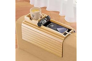Bamboo Sofa Aram Tray with Detachable Long Couch Cup Holder