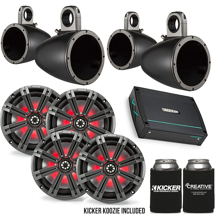 Buy Kicker 8" BlackCharcoal Wake Tower LED Marine Speakers 2Pairs with 400 Watt KXMA Marine