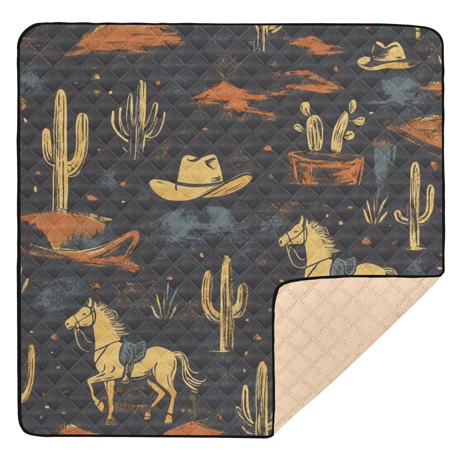 Selerdon Baby Play Mat Western Cowboy Horse Cactus 50