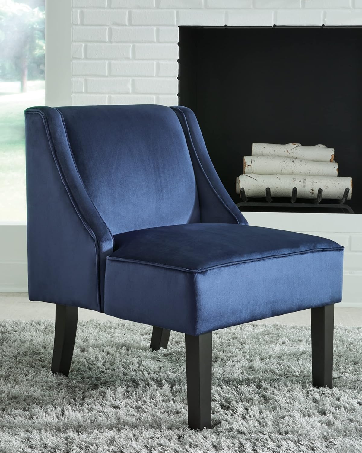 Modern Navy Velvet Slope-Arm Accent Chair