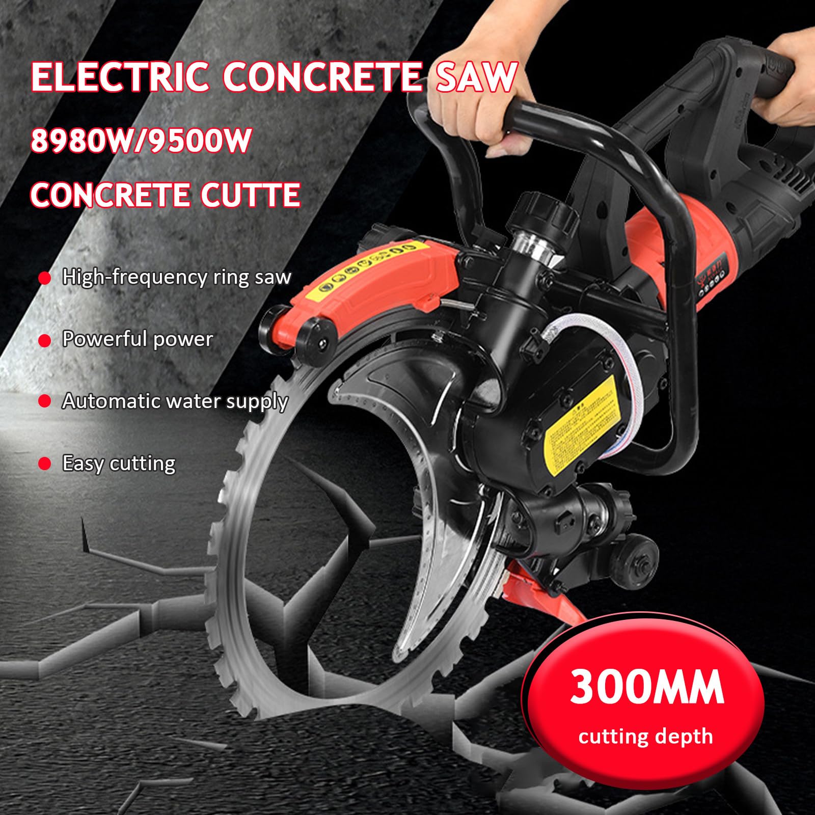 Sega per Cemento da 410 mm - Motore da 8980/9500 W, incl. 2 Lame diamantate per muratura, Linea dell'Acqua e Pompa, profondità di Taglio 300 mm, Utensili per Il Taglio del Cemento,9500W