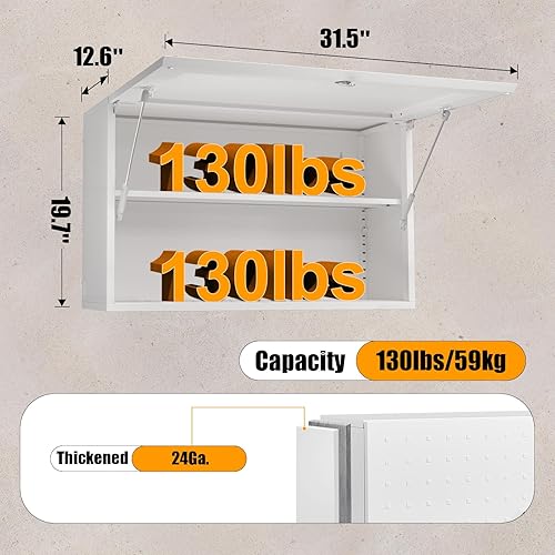 Miniatura 3 de Armario de almacenamiento de pared de metal para garaje, armario de medicina con puerta de bloqueo, estante ajustable, gabinete de pared de baño