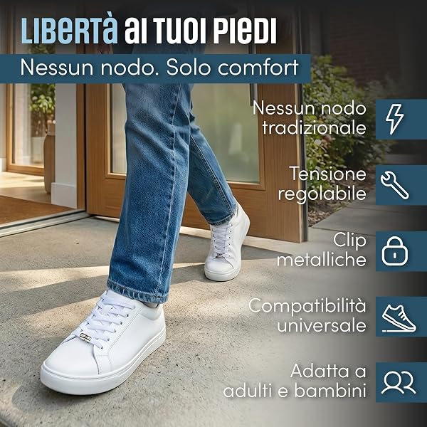 Generico Lacci Elastici Senza Nodo per Scarpe – Lacci Elasticizzati 100 cm con Clip Metalliche Regolabili – Slip-On – Lacci Scarpe Ideali per Running, Sport, Bambini e Adulti – Bianco - 4