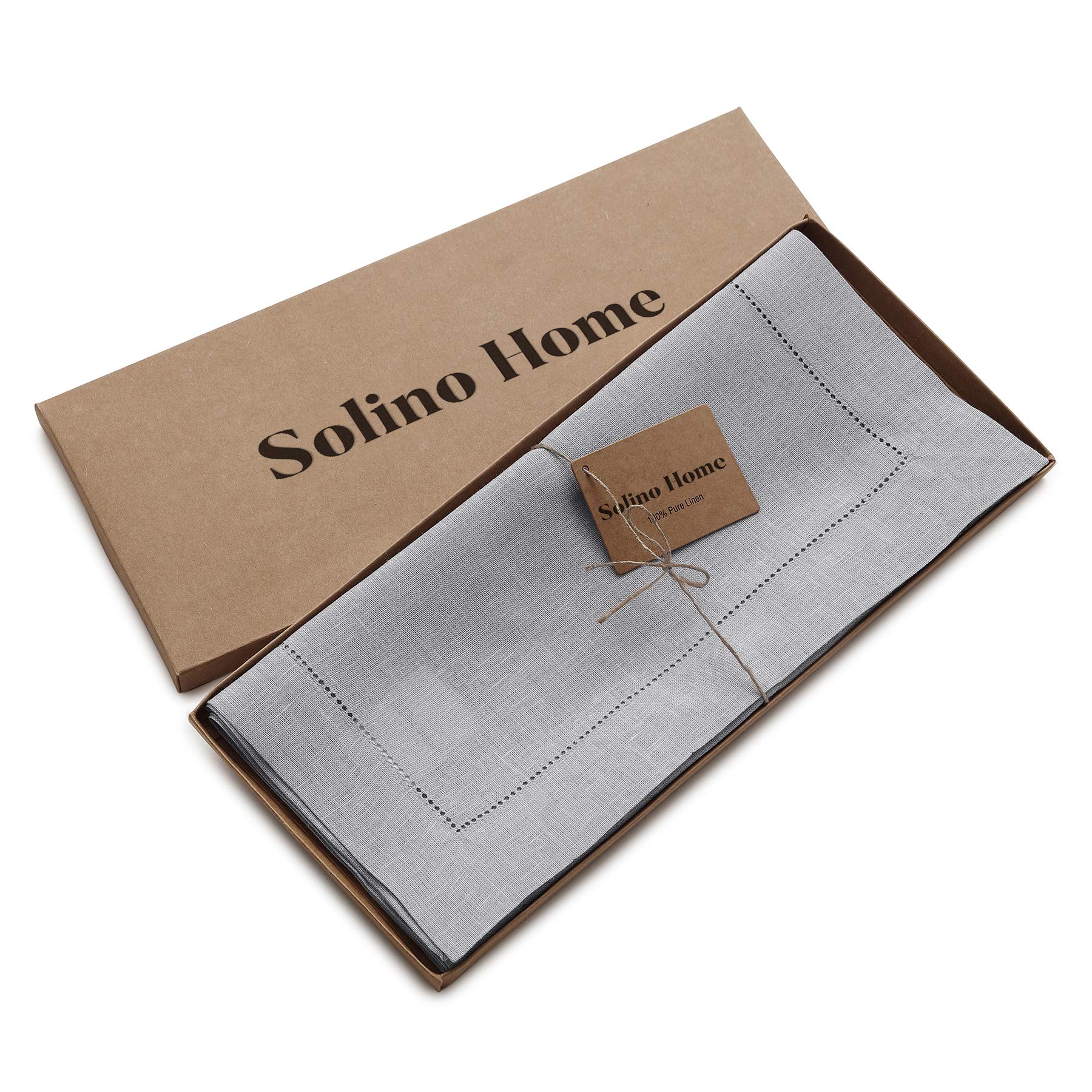 Solino Home 100% Pure Linen Table Runner – 14 x 90 Inch Soft Grey Table Runner for Fall, Thanksgiving – Machine Washable and Handcrafted from European Flax – Classic Hemstitch