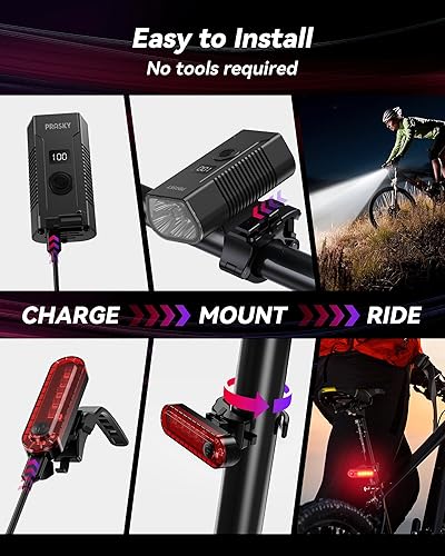 Miniatura 9 de Bike Lights, 2025 New Bike Headlight, USB-C Rechargeable Bicycle Light, Aluminum Alloy Waterproof Bike Lights for Night Riding, 6+4 Modes for Adult