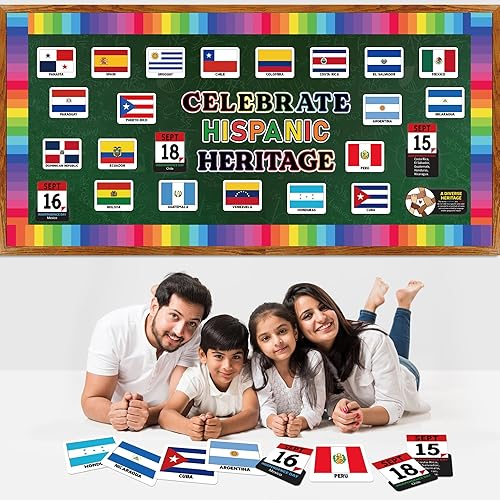 Miniatura 5 de Juego de 79 tablones de anuncios del Mes de la Herencia Hispana con 10 hojas de pegamento, recortes de papel para celetrate Mes de la Herencia