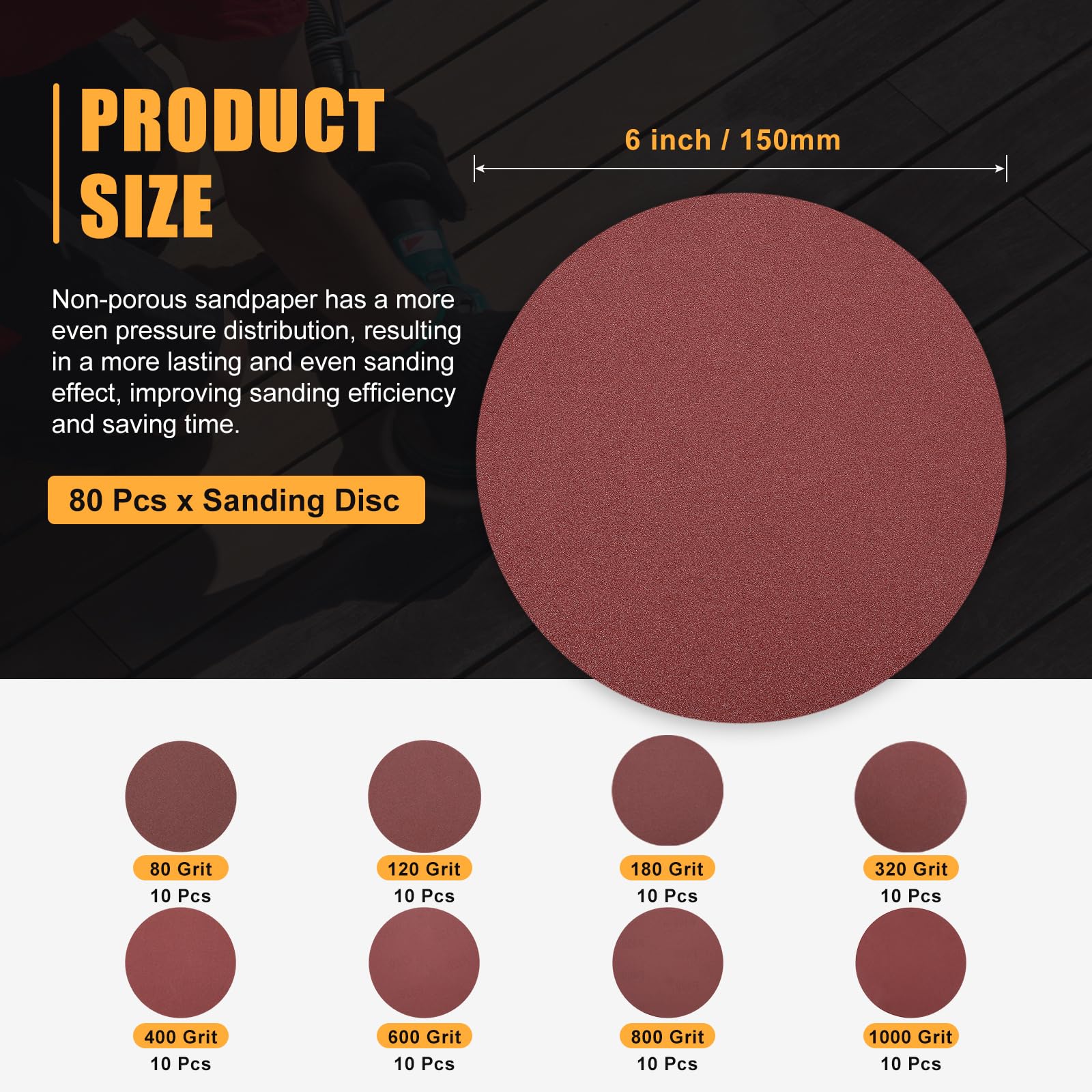 CoCud 80 Pcs 150mm 6 Inch Sanding Disc 80/120/180/320/400/600/800/1000 Grit Round Hook and Loop Sandpaper for Random Orbital Sander Automotive Car - Image 2