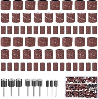 338 Pcs Drum Sander Set with Free Box, 1/2" 3/8" 1/4" 60/120/320 Grits Reusable Sanding Band Sleeve, Sanding Accessories with Drum Mandrels for Electric Sander Rotary Tool