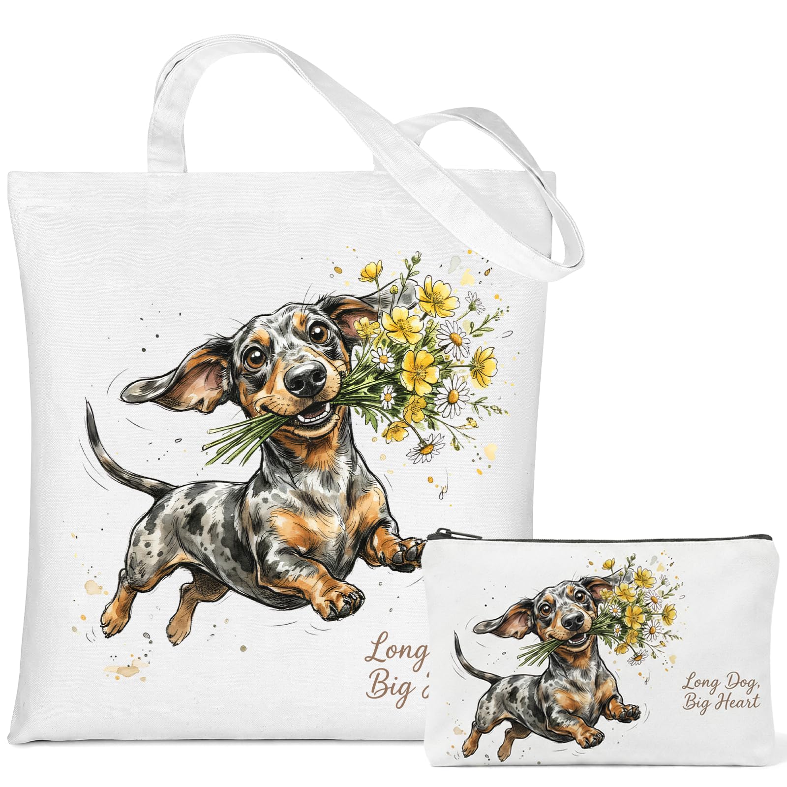 Runovate Dachshund Gifts for Women Sausage Dog Tote and Makeup Bag Set