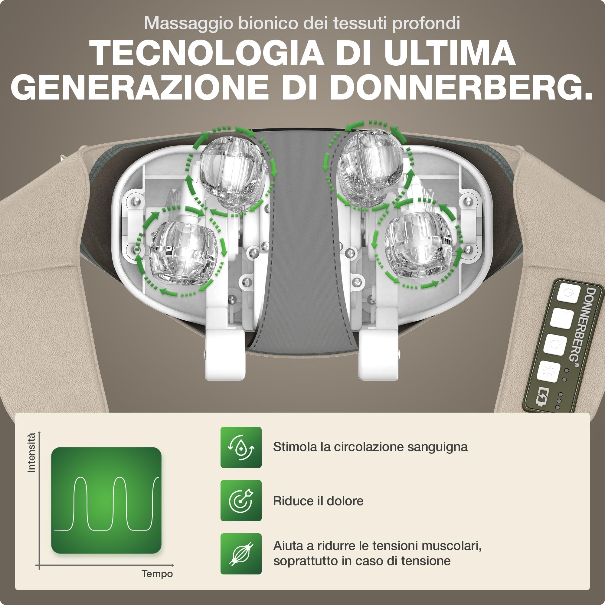 DONNERBERG® Proneck Massaggiatore Cervicale Shiatsu Senza Fili Con Calore | Massaggio Intenso Per Collo, Spalle E Trapezio, Calore A Infrarossi, Testato Da TÜV, 7 Anni Di Garanzia Sul Motore