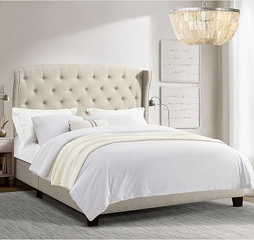 Miniatura 17 de Rosevera Essential - Base de cama de plataforma con cabecera capitoné tapizada de tela, soporte de listones de madera, fácil montaje, tamaño King,