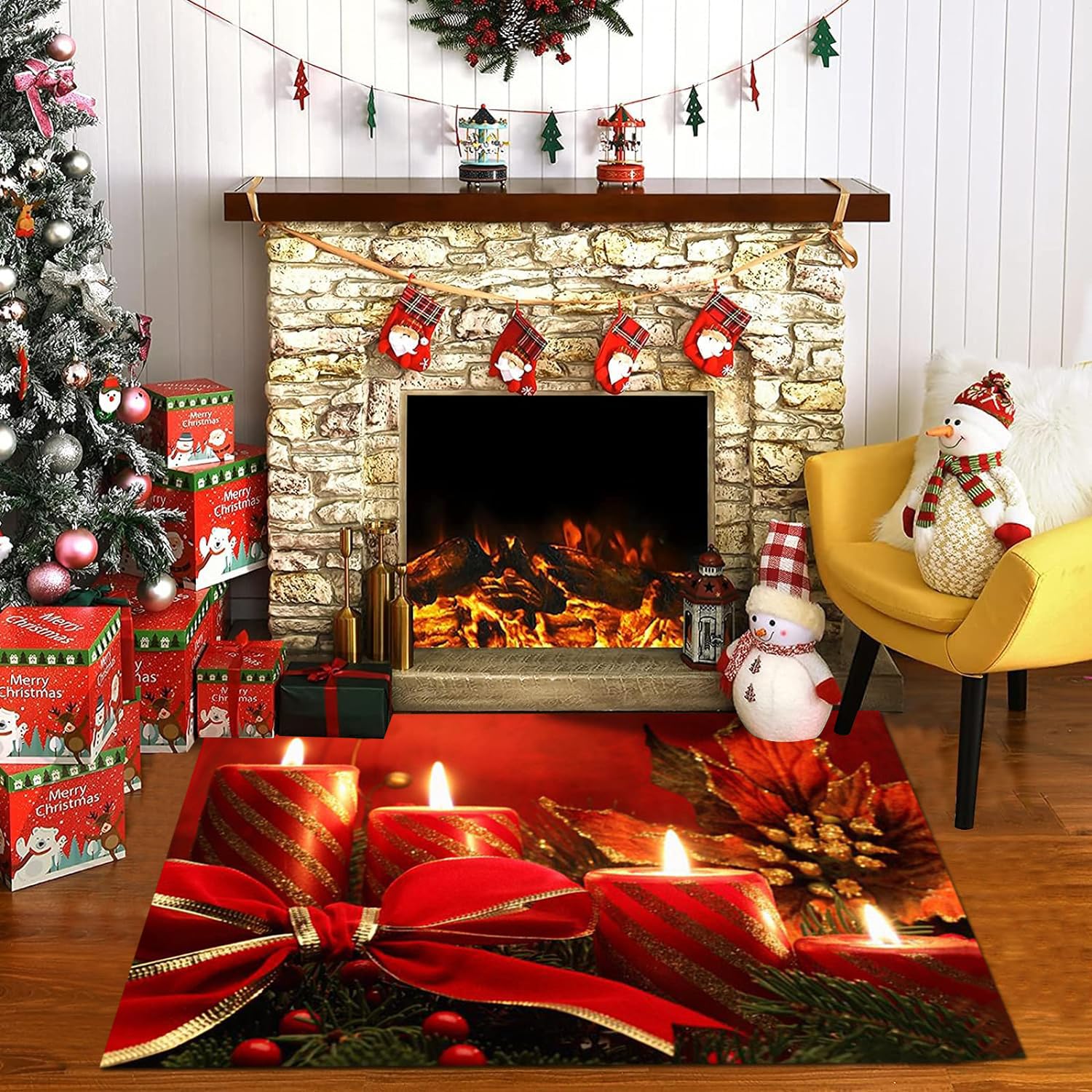 Tapis de Noël intérieur lavable pour sécuriser la chambre d'enfant et décorer le salon en hiver