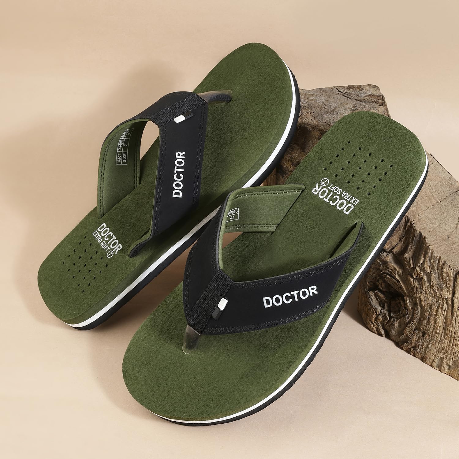 DOCTOR EXTRA SOFT Slipper Care Orthopaedic and Diabetic Comfort Doctor Slipper, Dr. Slipper, Flip-Flop, Slides and House Slipper for Men's D-24-Olive-5 UK 1