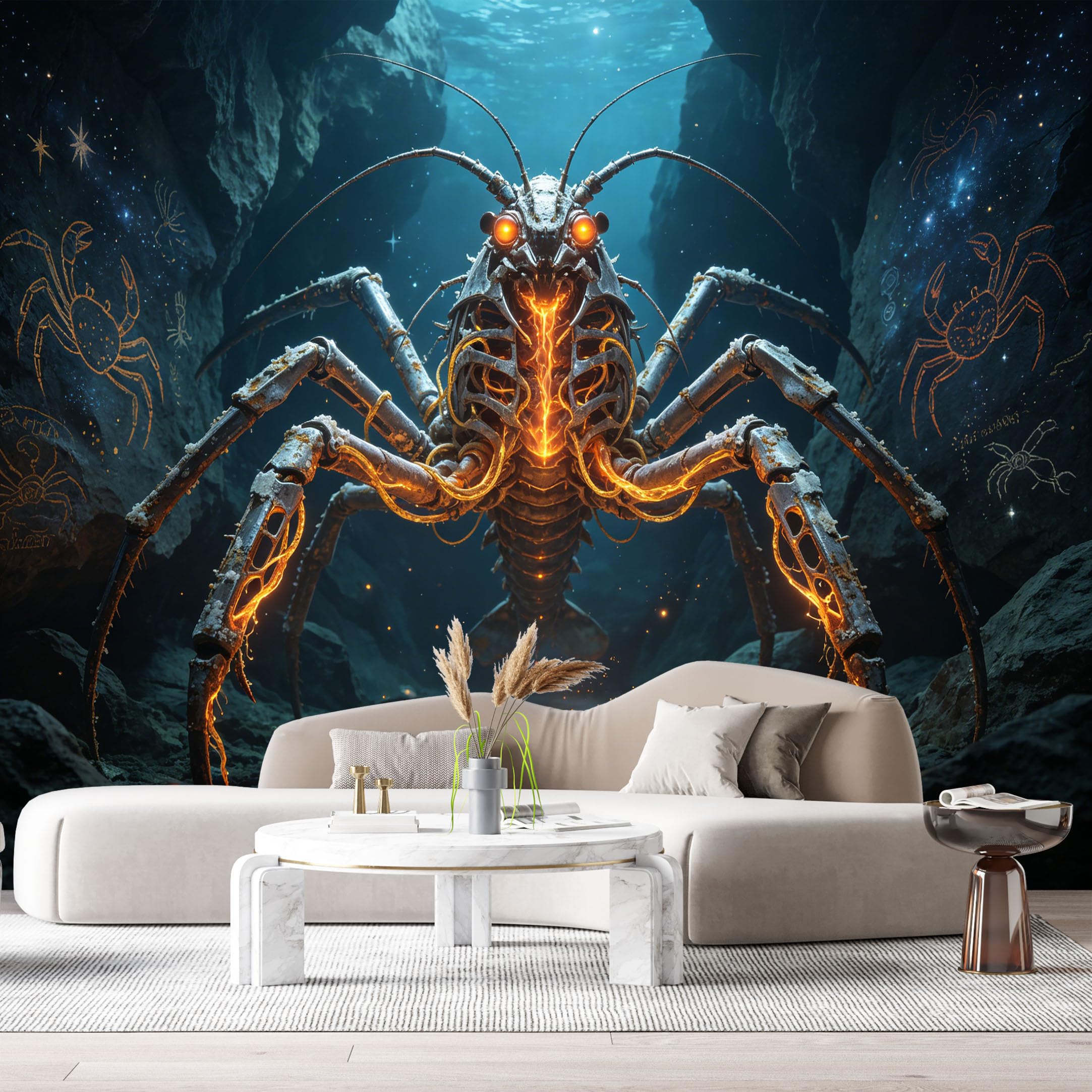 Custom Size Wall Mural Mechanical Crab Mech SciFi Ocean Cyber Creature Futuristic Industrial Style 3D Textured SelfAdhesive Art Prints Removable Large Wallpaper Esports Room Game Room Studio