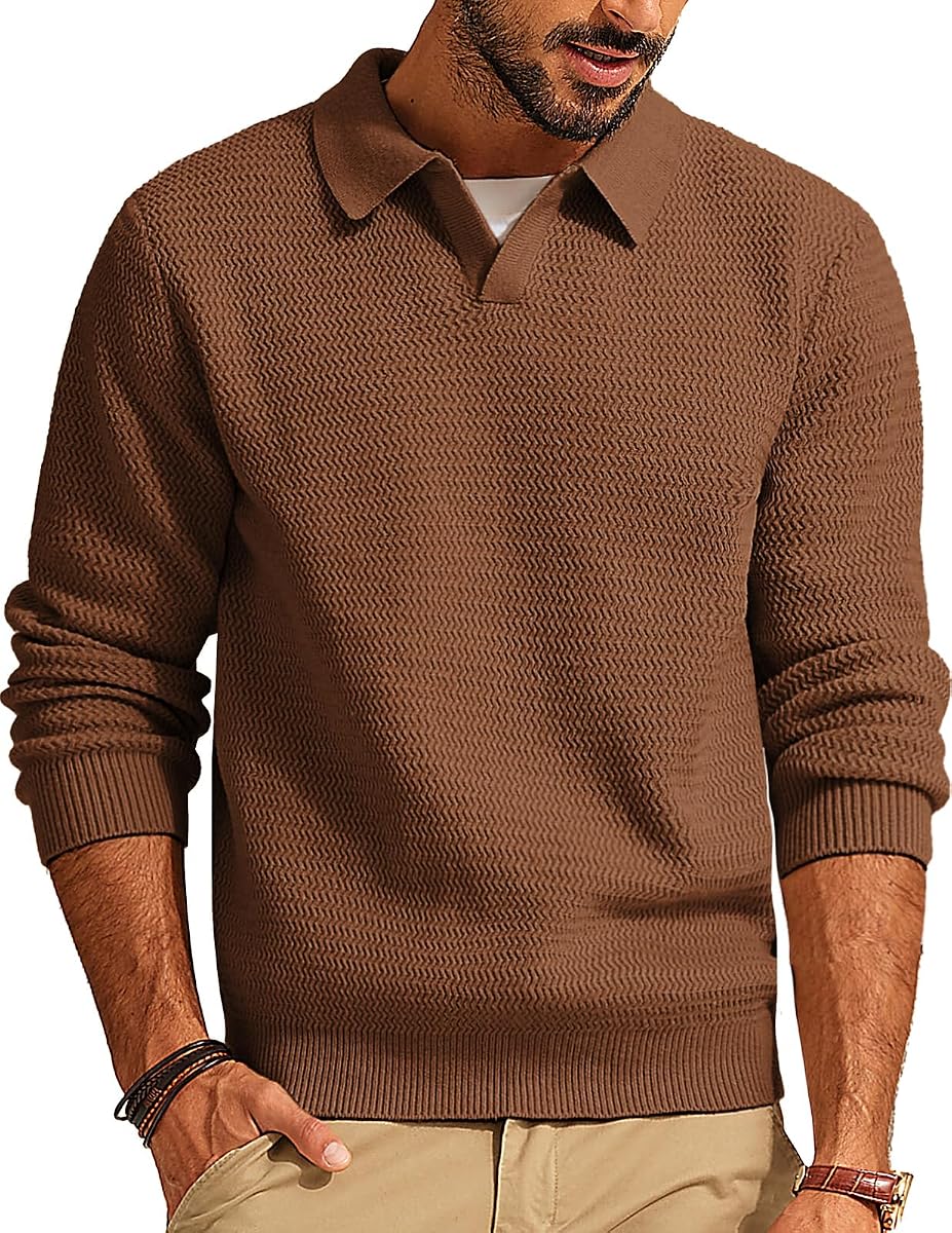 PJ PAUL JONES Suéter para hombre con cuello en V y manga larga con textura de punto cable