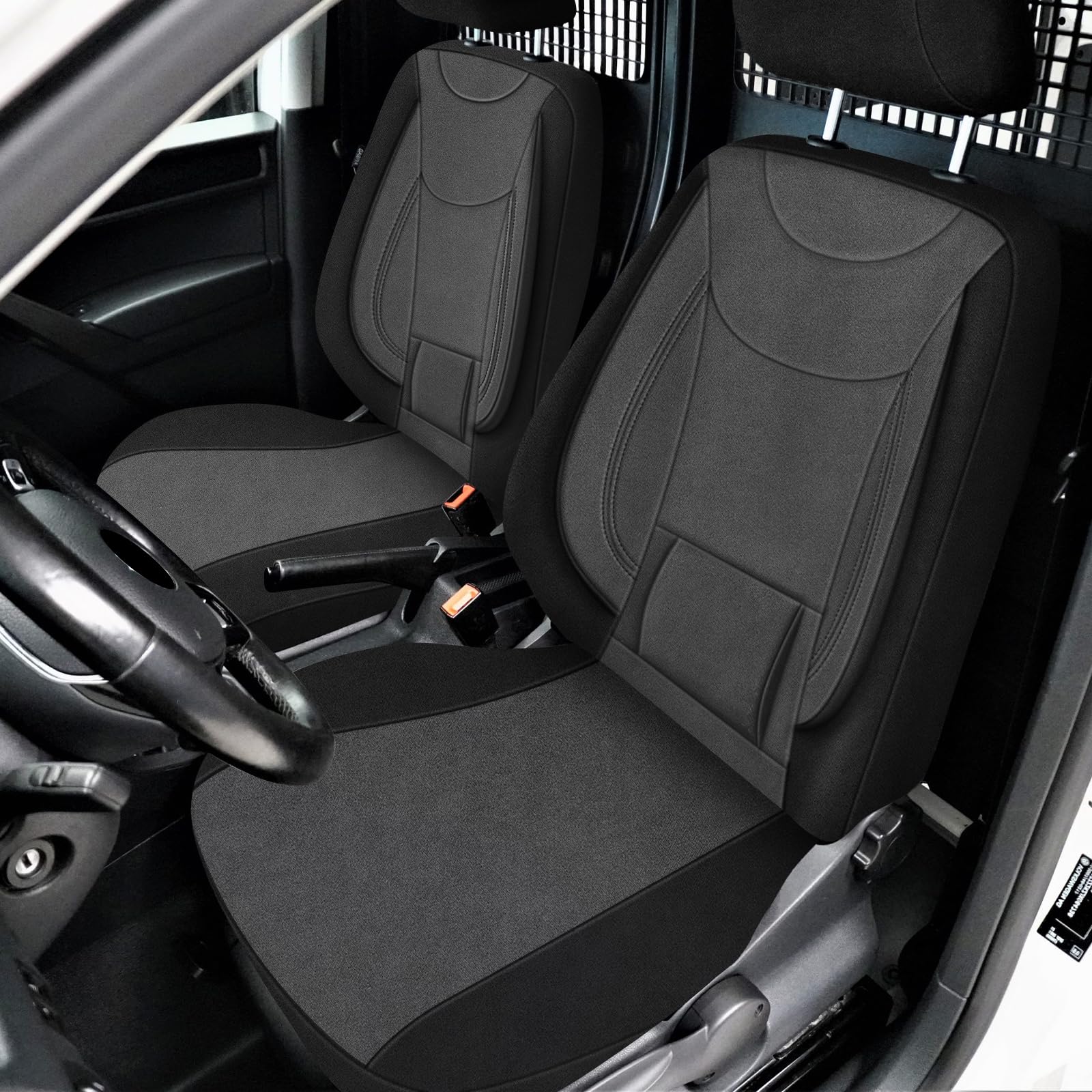 Sitzbezüge Auto für 2011-2021 VW Caddy 4, Schwarz & Dunkelgrau | Autositzbezüge Auto-Sitzschoner Schonbezüge Sitzauflagen Sitzbezug Vordersitze