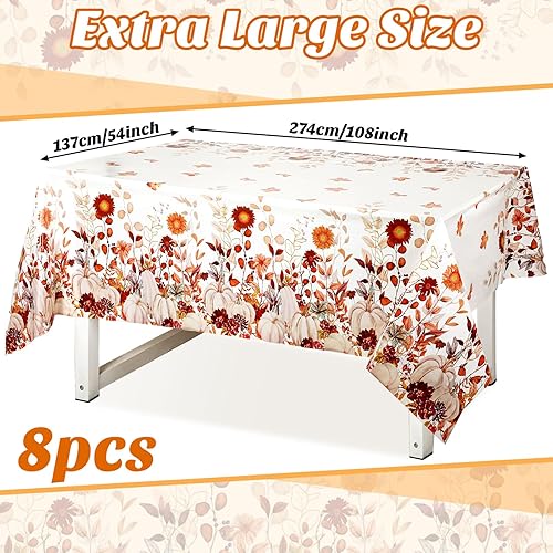 Miniatura 9 de Newwiee 4 manteles de plástico de otoño, 4 piezas, diseño de calabaza, flores salvajes, desechables, rectangular, para fiesta de cosecha de otoño,