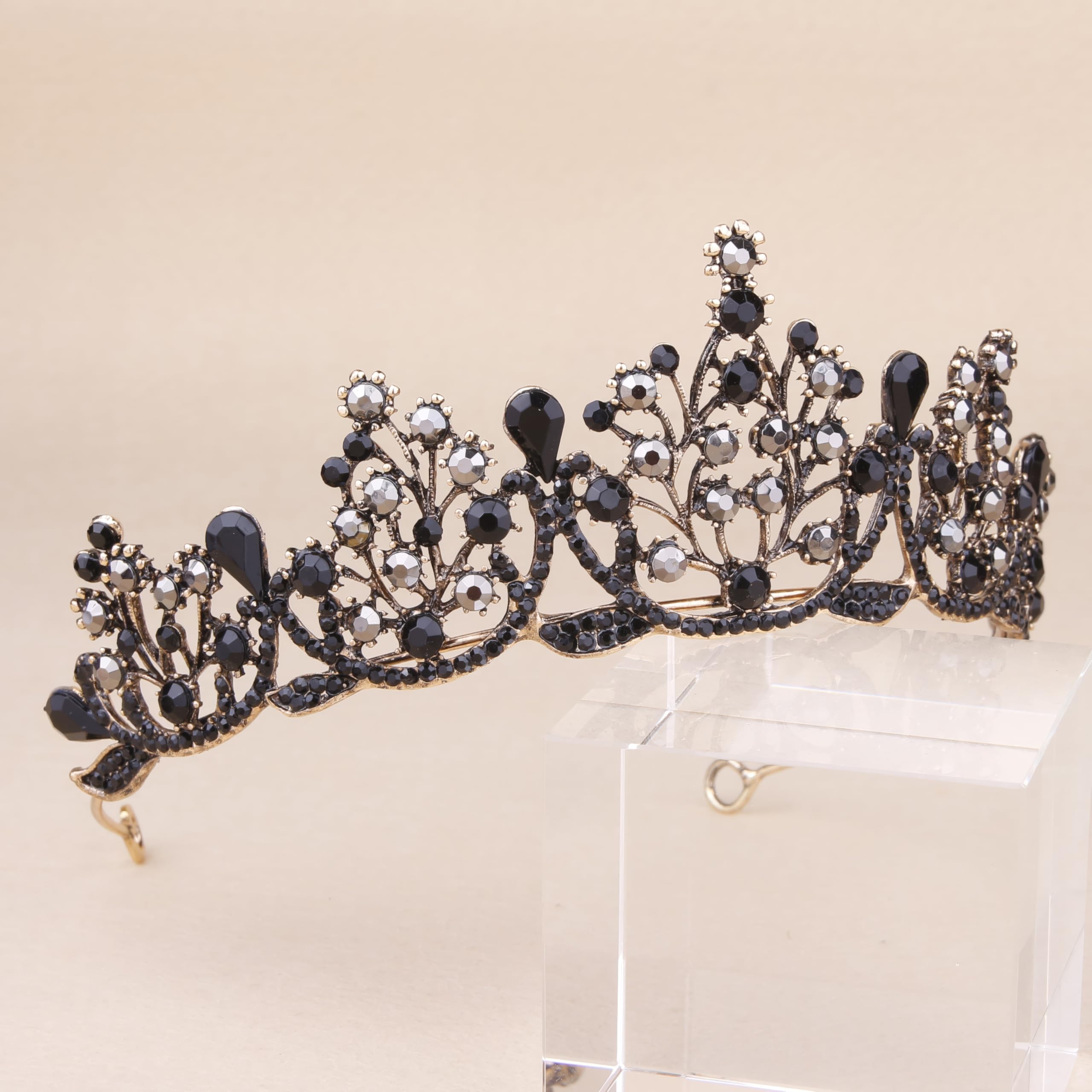 Share Black AB Tiara, Gothic Wedding Headpiece, Black Queen Tiara, Costume Tiara Baroque Black Crown Gothic Tiaras and Crowns Crystal Bridal  main image 3