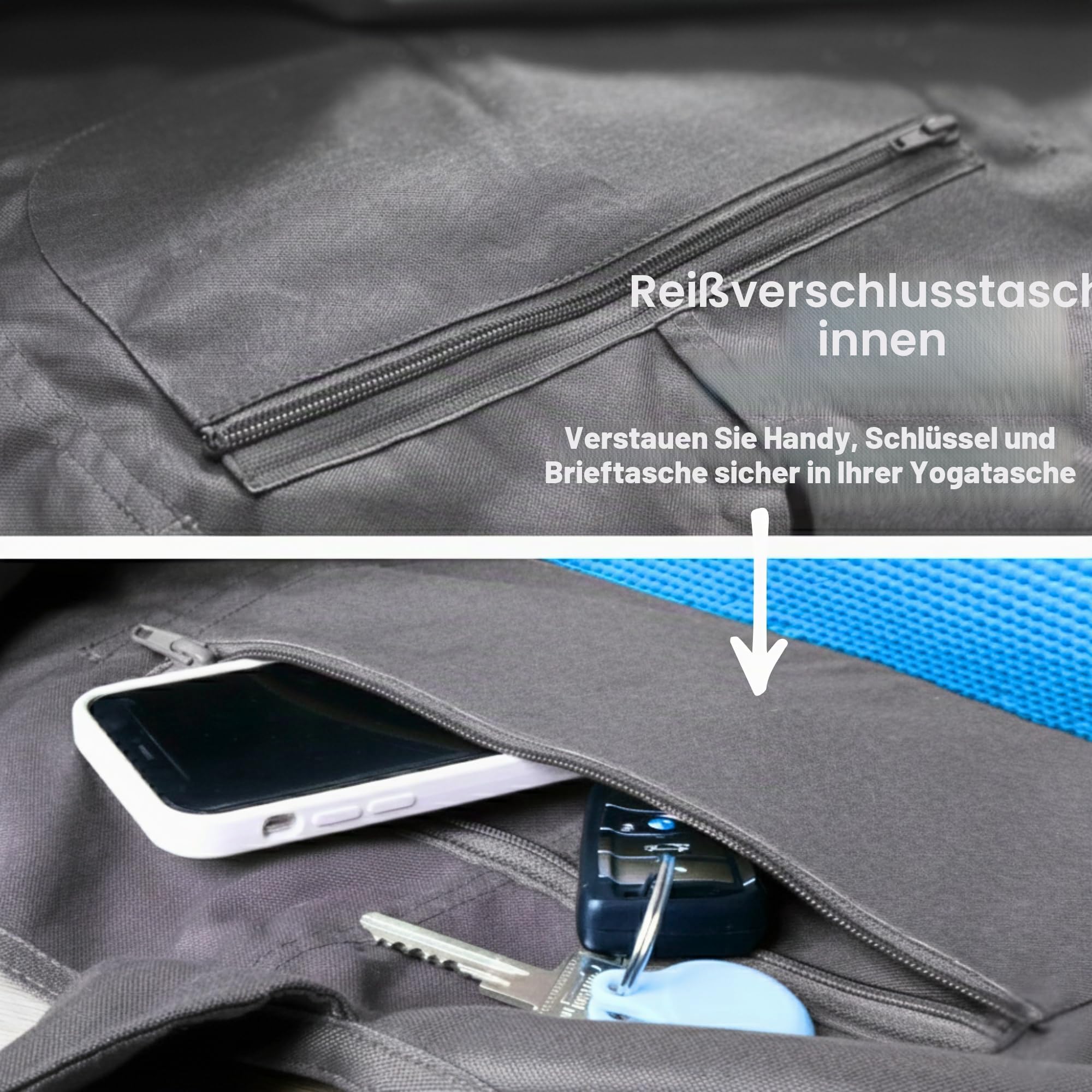 Yogiii Yogatasche YogiiiTotePro | Die Originale Yoga Tasche | Yogatasche Für Matte Und Zubehör | Yogamatte Tasche Groß Mit Seitentasche