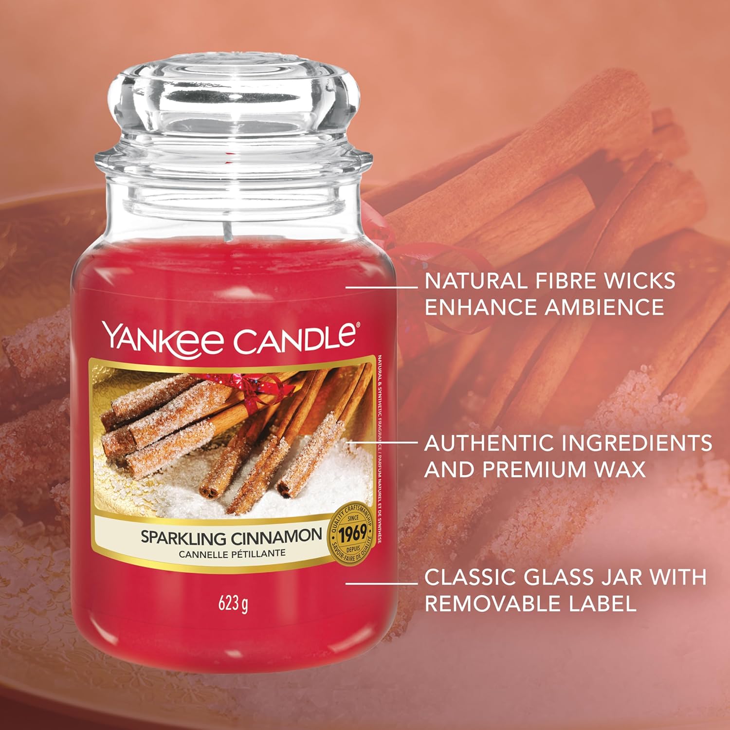 Yankee Candle Large Jar Scented Candle, Sparkling Cinnamon, Up to 150 Hours Burn Time