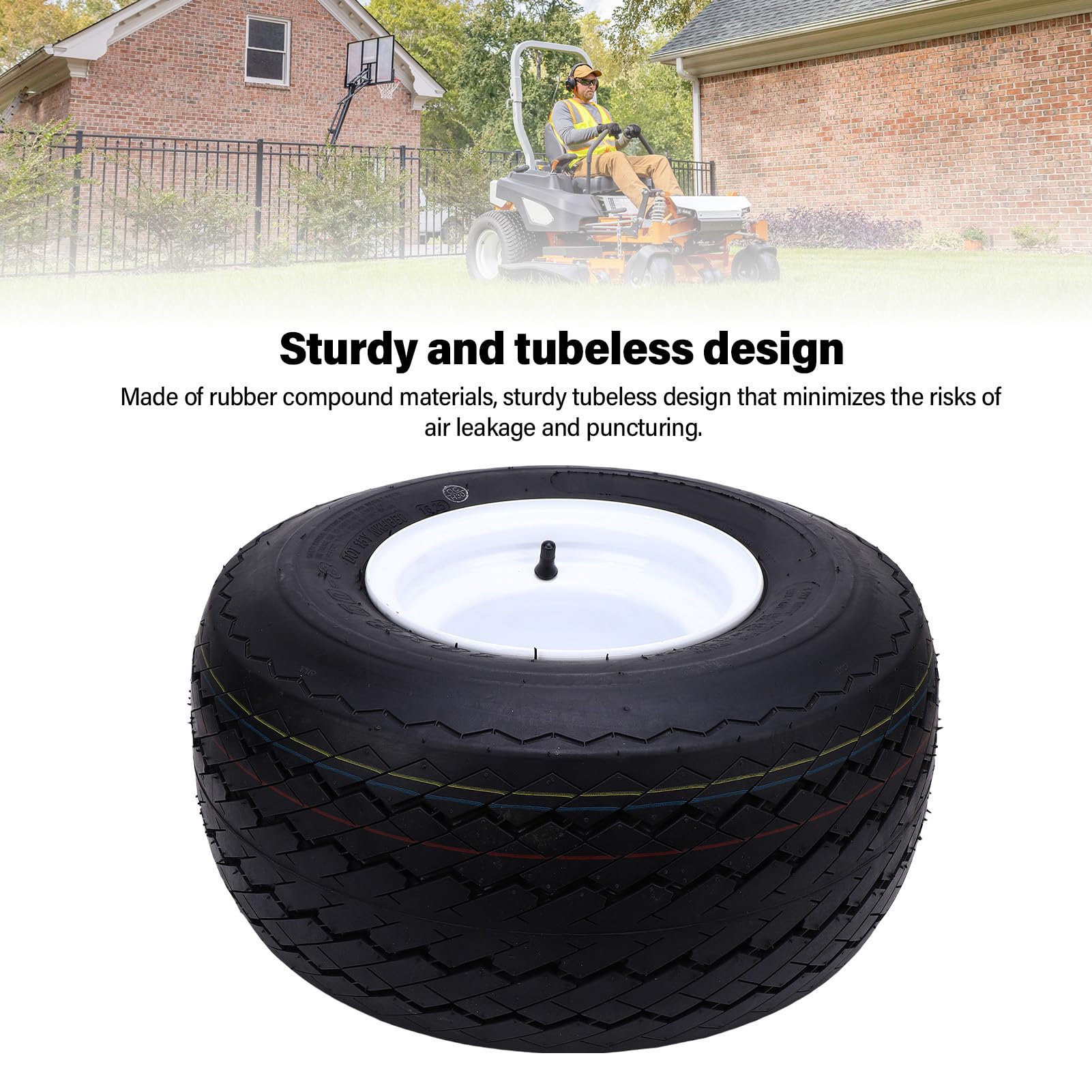 Luocute Neumáticos para Cortacésped 18x8,50-8 con Llanta, Rueda de Neumático para Tractor sin Cámara de 4 Capas para Cortacésped, Césped para Tractor de Jardín