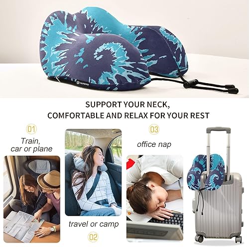 Miniatura 4 de susiyo Almohada de viaje con teñido anudado azul, almohada de espuma viscoelástica para el cuello, soporte para la cabeza, suave, cómoda y
