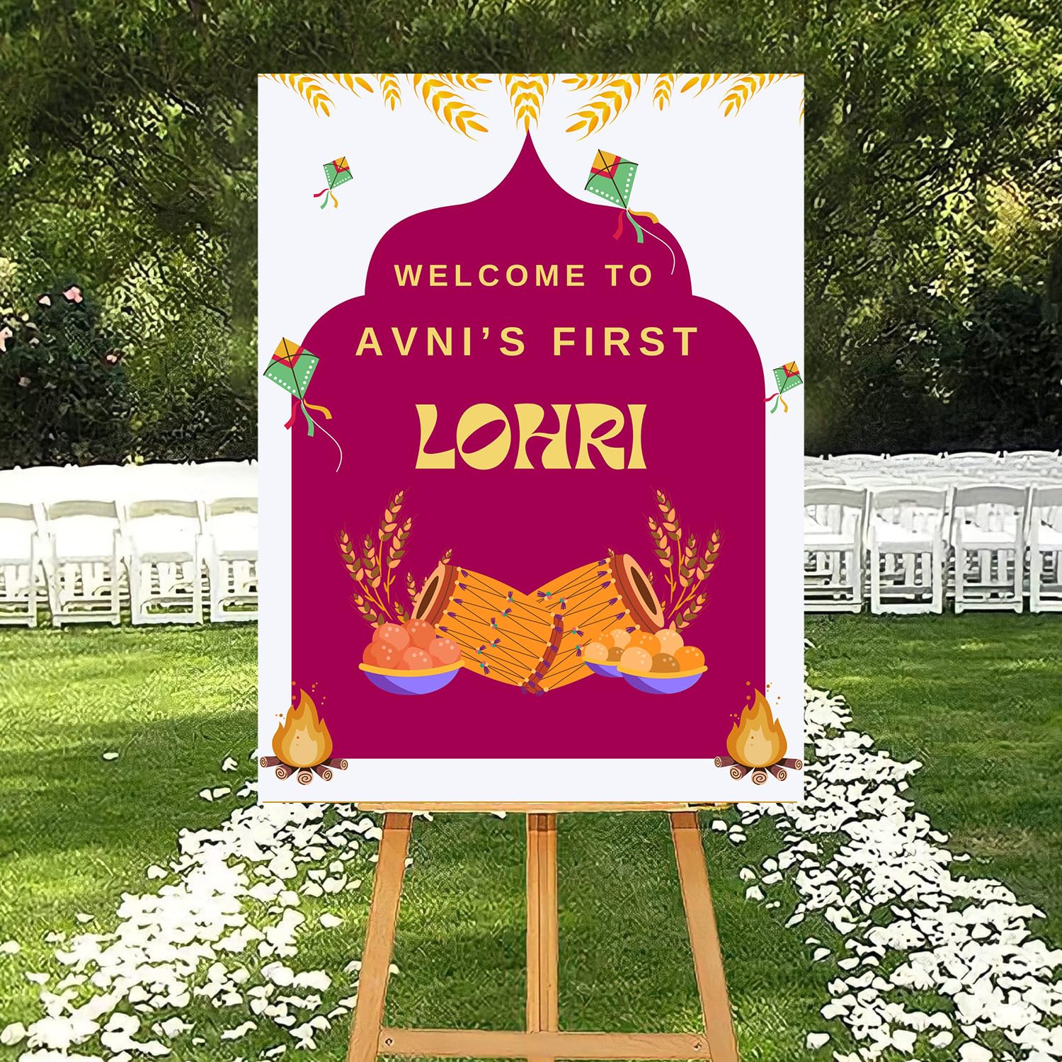 Lohri Party Welcome Prop | Punjabi Lohri Decorations | Customised Welcome Board for Lohri Celebrations