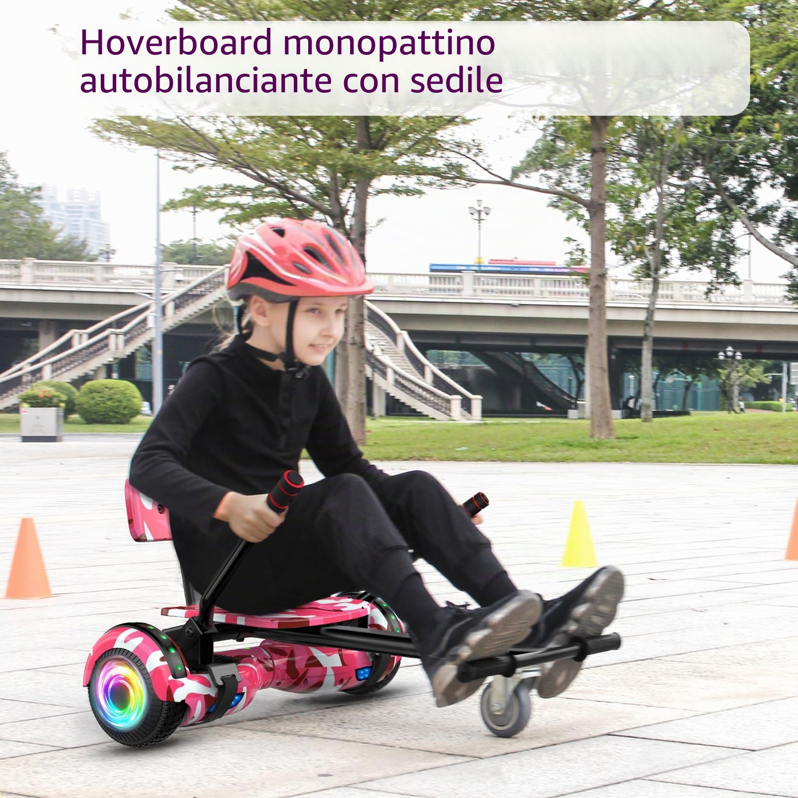 SISISIGAD Hoverboard Go Kart Combo, Hoverboard con sedile, 6.5 inch Self Balancing Scooter con luci LED Bluetooth, Go Karts Hover Board for Kids