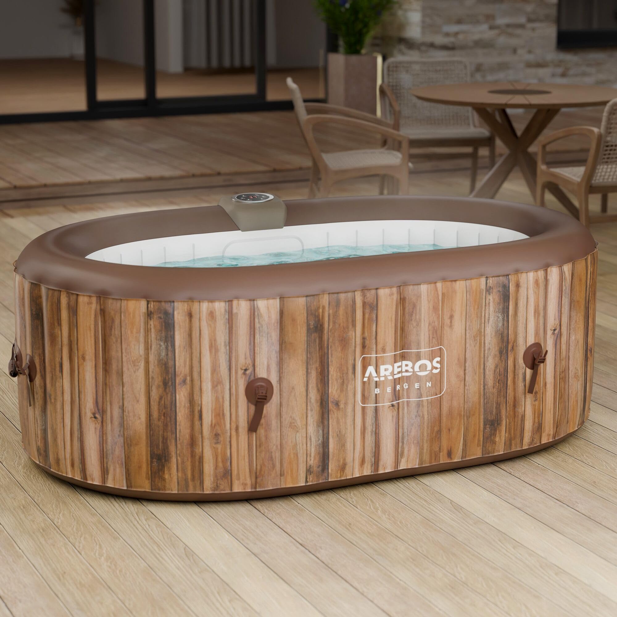 Arebos Vasca idromassaggio | Gonfiabile | Indoor & Outdoor | 190x120 cm ovale | 2 persone | 90 getti di massaggio | con riscaldamento | 550 litri | Incl. copertura | Bubble Spa & Wellness Massage