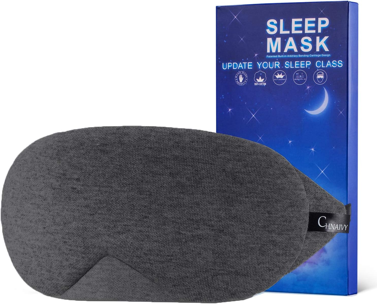 Chnaivy Cotton Sleep Eye Mask Light Blocking Super Soft,Skin-Friendly Pure Natural Cotton Fabric Filled Sleeping Eye Mask for Travel&Sleeping&Shift Work,Men&Women with Adjustable Strap & Travel Pouch