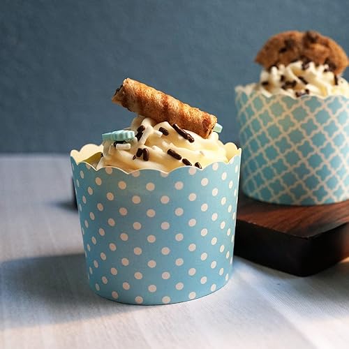 Miniatura 5 de BAKE-IN-CUP Paquete de 50 vasos de papel para hornear, forros desechables a prueba de grasa para magdalenas (grandes, lunares turquesas)