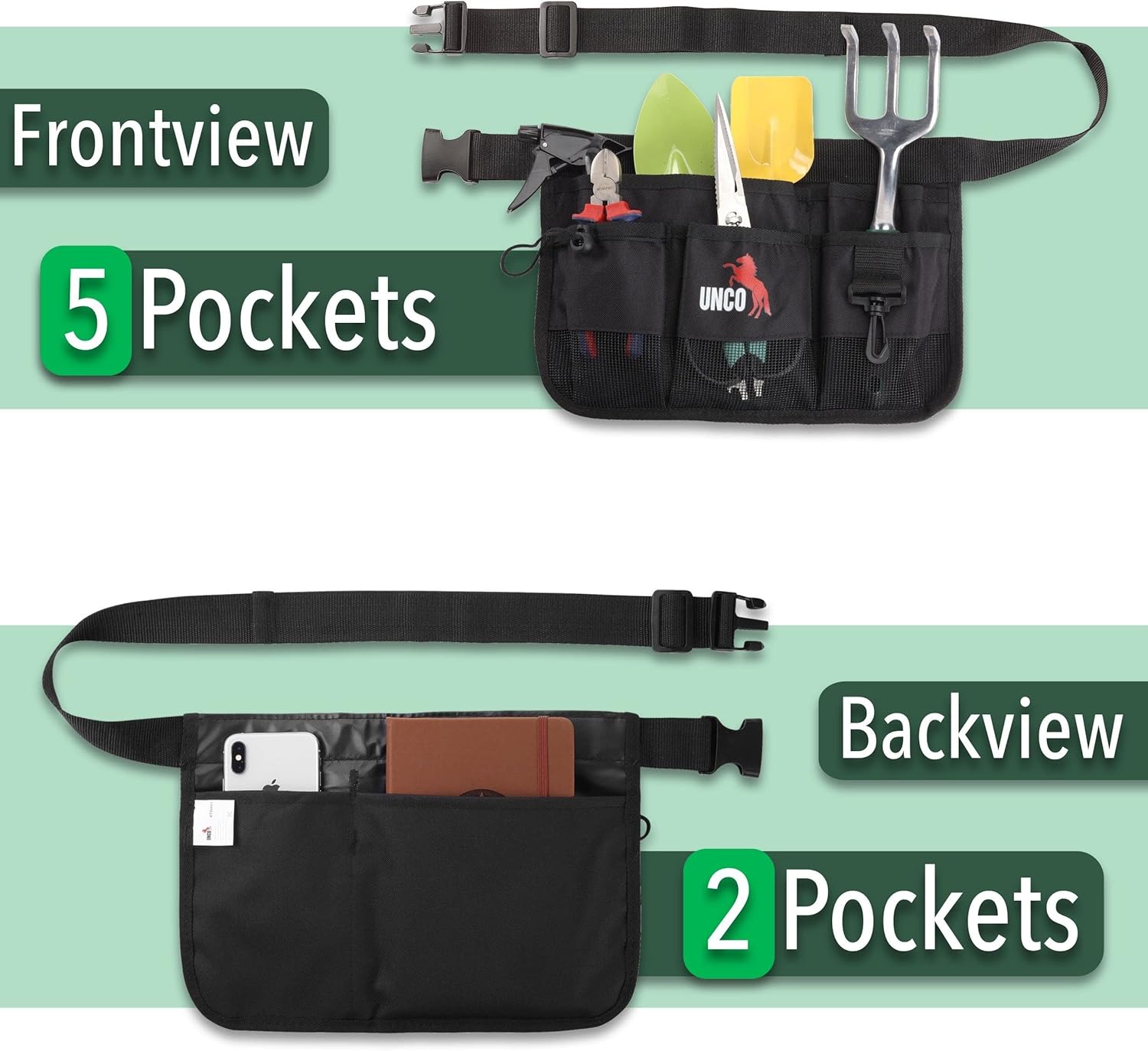 UNCO- Gardening Belt, Garden Tool Belts for Men, Waist Apron with Pockets, Construction, Carpenter Belt, for Men, Utility Belt Men - Image 2