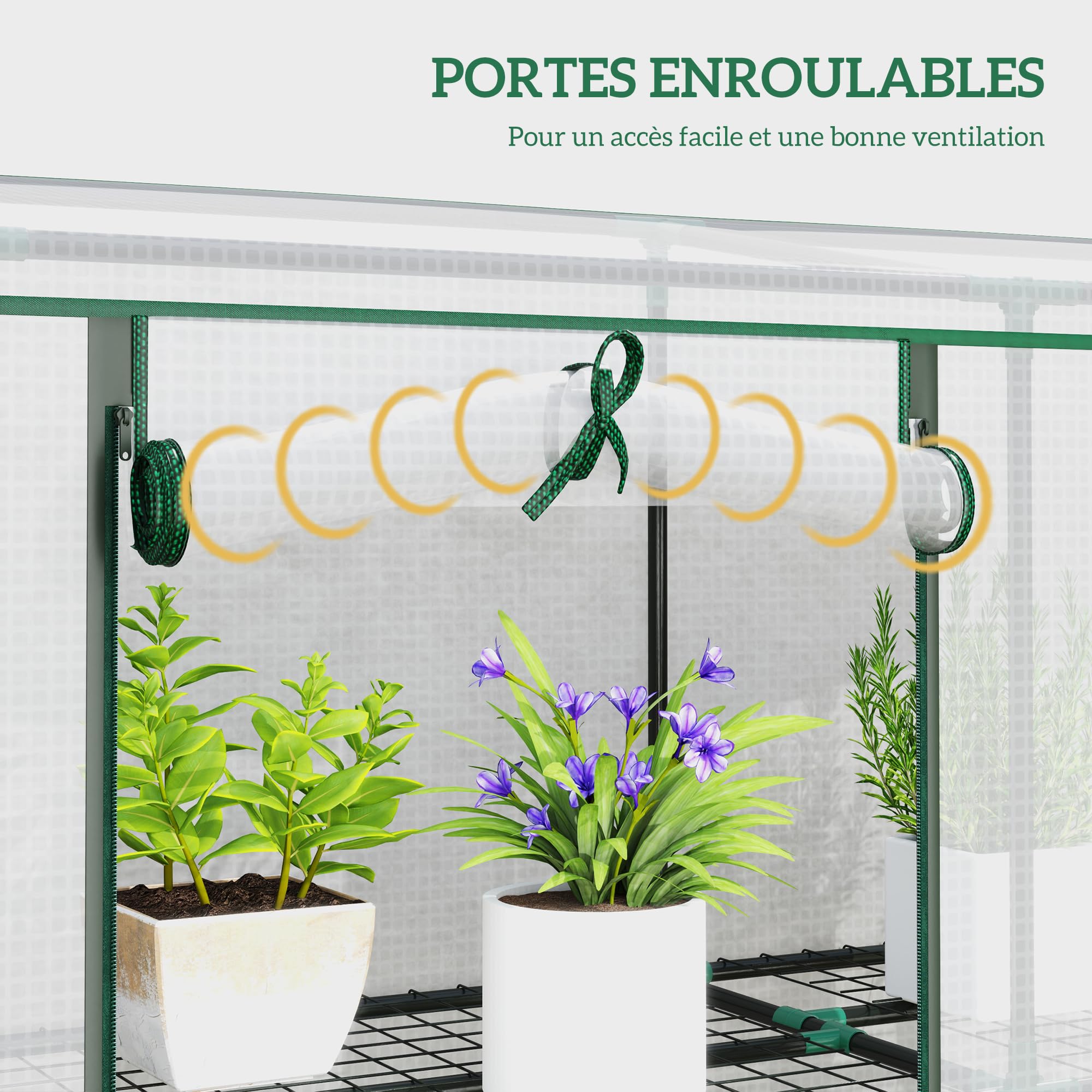 Outsunny Serre de Jardin PE avec étagères 3 Niveaux, Serre de Balcon, bâche renforcée 140 g/m², châssis en Acier, 2 Portes zippées enroulables pour légumes Plantes Fleurs 215x46x151cm Blanc