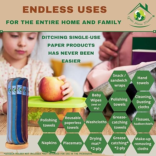 Miniatura 3 de Paquete de 29 toallas de papel reutilizables lavables, toallitas naturales para bebé, toallas de papel de tela reutilizables lavables, toallas de